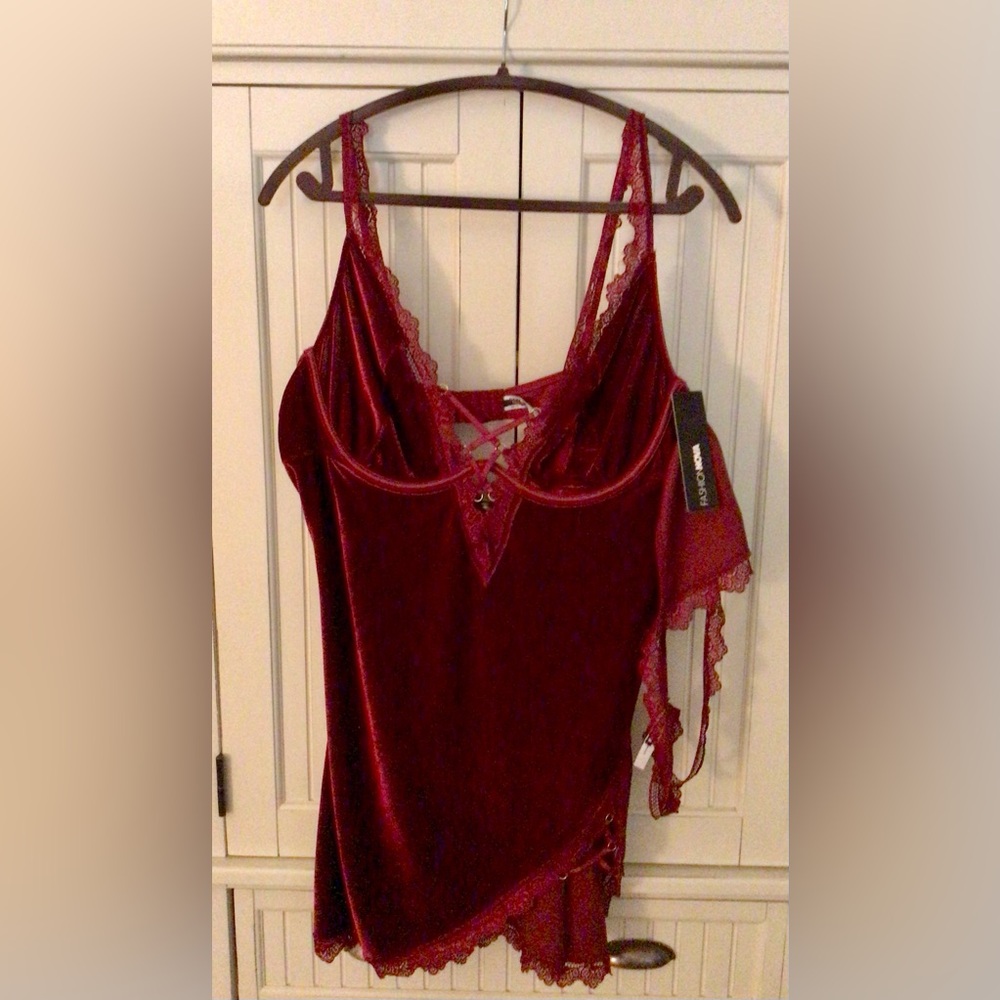 Fashion Nova Burgundy Velvet Chemise